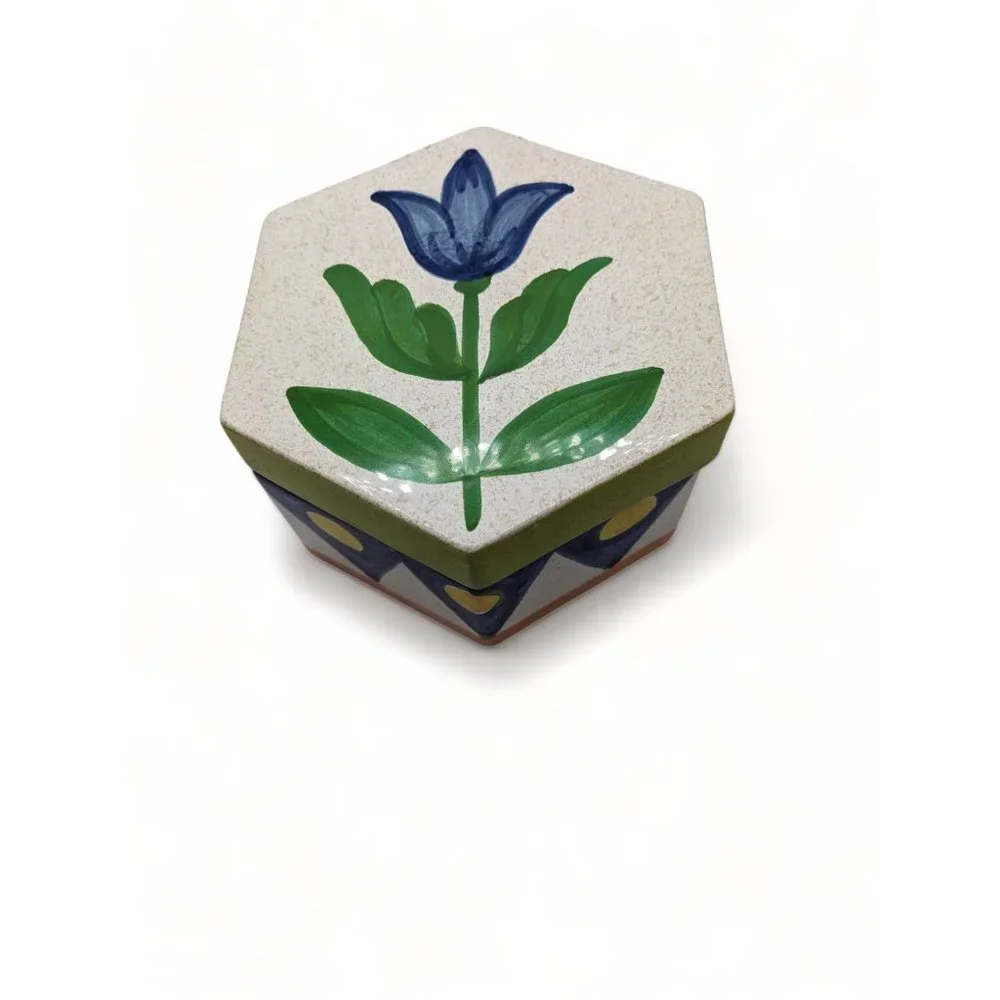 Vintage Mikasa Handcrafted Blue Tulip Ceramic Box Italy Country Gallery